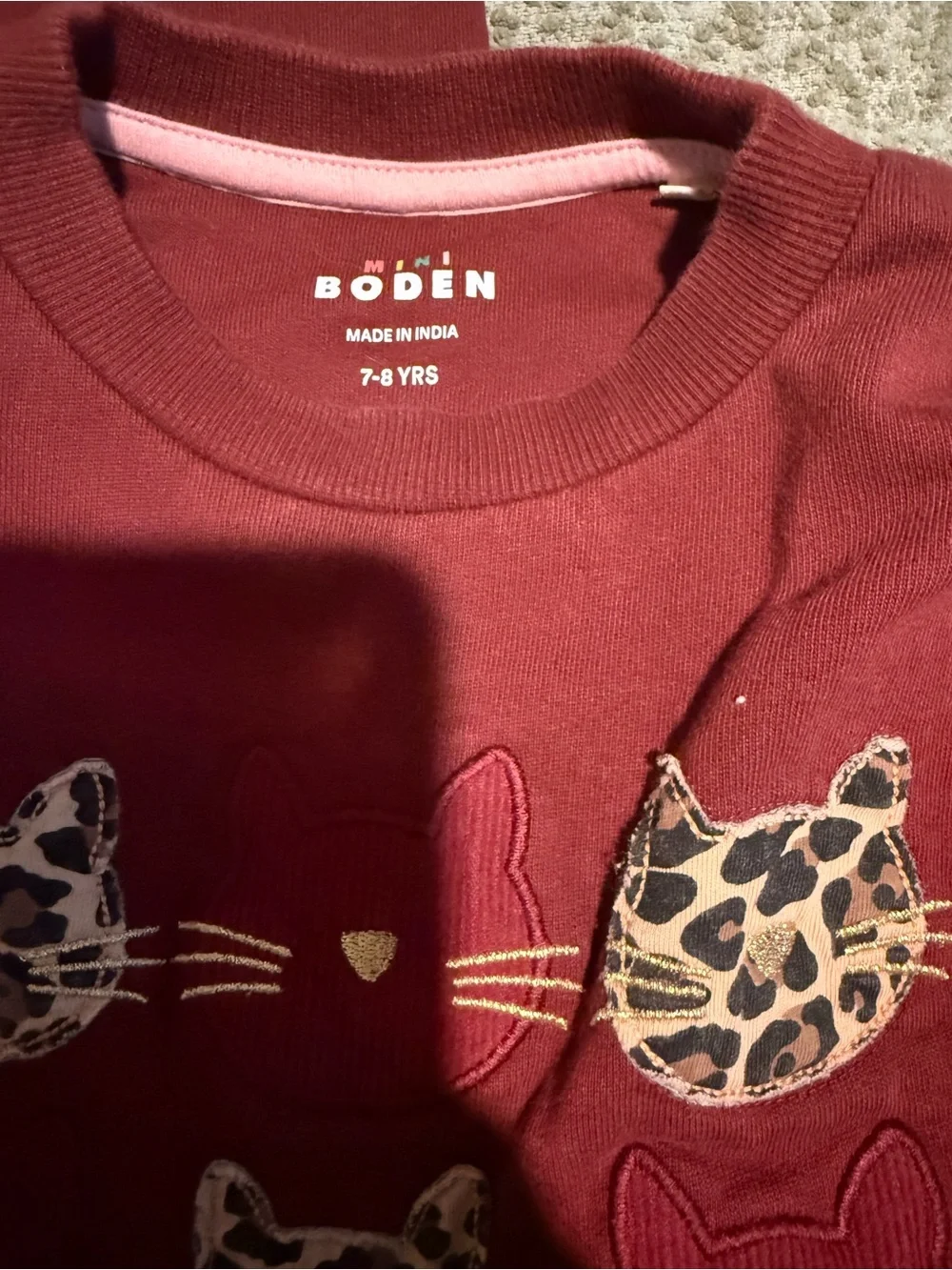 Boden Burgundy Kids Sweatshirt & Joggers Set with Leopard Cat Patches